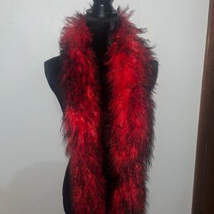 Tibetan Lamb Wool Red/Black Scarf/boa, Very Unique!